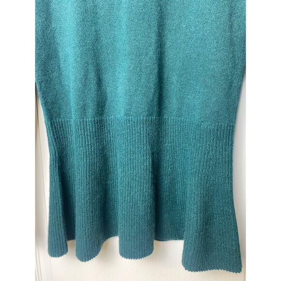 Neiman Marcus Green Cashmere Peplum Ribbed Long Sleeve Sweater Size Large - Picture 4 of 6
